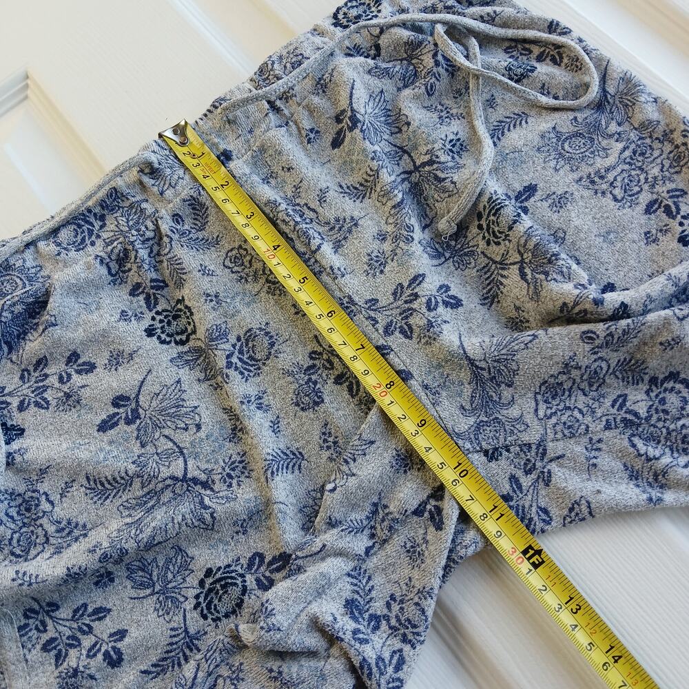 Lucky Brand Blue Floral Print Pajama Set M grey short sleeve tee lounge pants - Picture 10 of 12